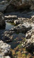 Abstract Rocky Shore With Tidal Pools,Photorealistic HD