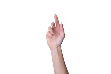 Close-up of a human hand on a plain white background