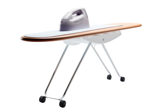 The Dance of Heat and Press: Ironing Board Enchantment on a Clear PNG or White Background.