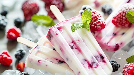 Refreshing and delicious berry and cream popsicles, perfect for a sweet treat.