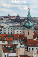 Aerial view of St Nicholas church and the historical buildings of Prague, Czech Republic