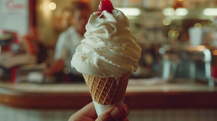 Serving ice cream into a cone, capturing the essence of summer.