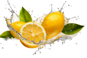 Dancing Lemons: A Splash of Citrus Joy on a Clear PNG or White Background.