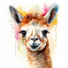 Cute llama watercolor drawing