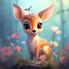 cute little deer with flowers