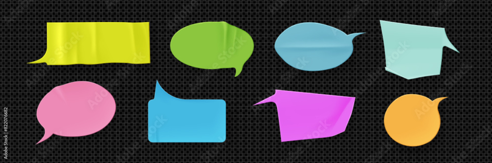 Poster paper speech cloud sticker for chat text vector. grunge message box and retro conversation bubble. c