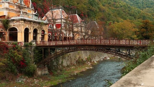 Podul de Fonta and "Neptune" Imperial Baths and on River Cerna in Baile Herculane, Romania