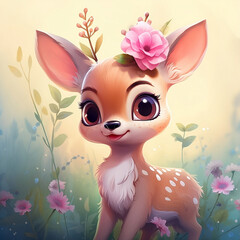 cute little deer with flowers