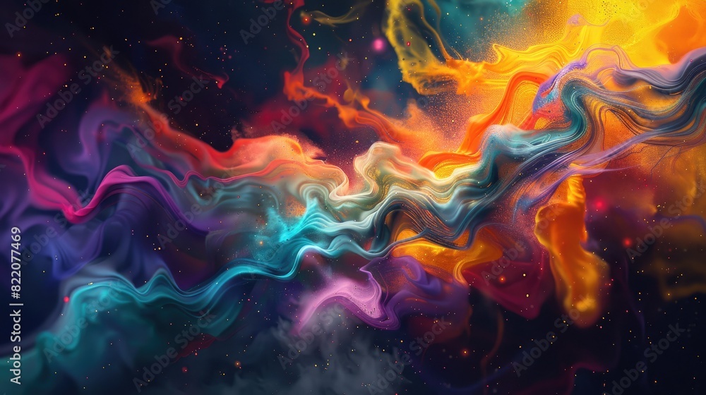 Poster a colorful, swirling mass of light and color that appears to be coming from a distant galaxy. the co