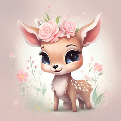 cute little deer with flowers