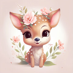cute little deer with flowers