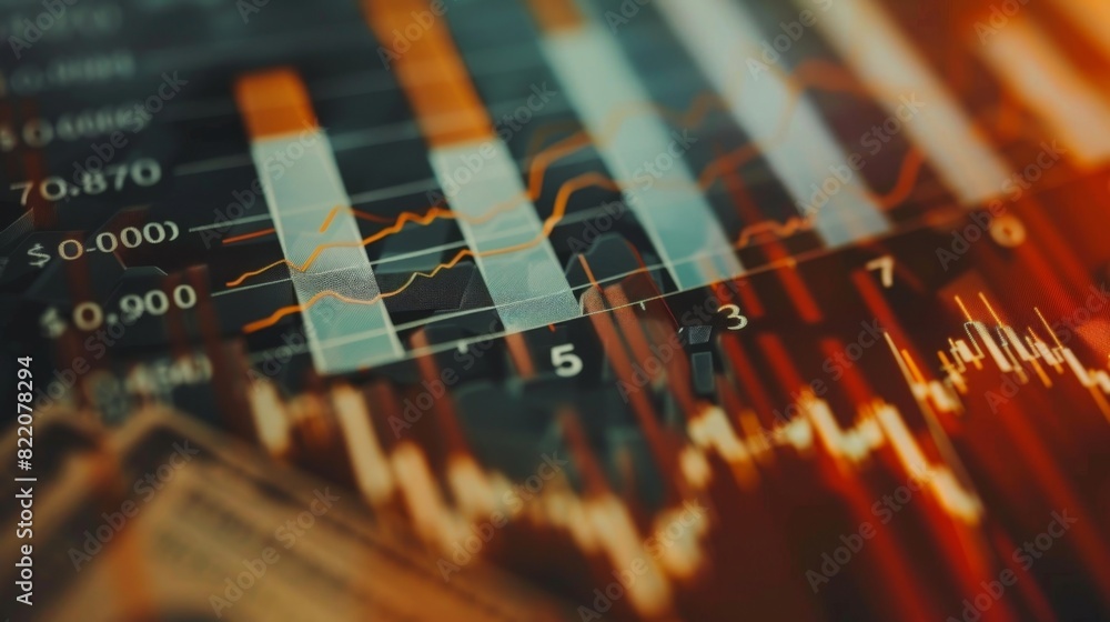 Poster bar graphs and charts displaying the rise and fall of different currencies highlighting the impact o