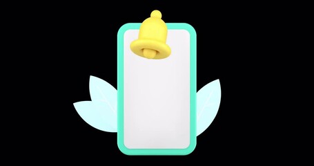 Smartphone reminder alert empty screen button ring bell 3d icon animation with alpha channel realistic illustration - Powered by Adobe