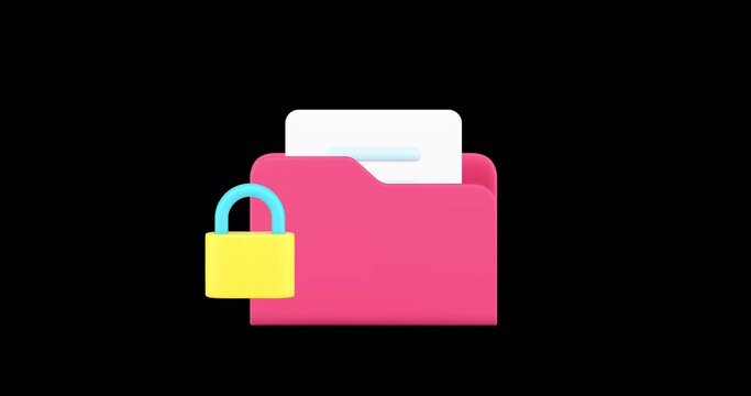 Document data folder archive storage protection business file organizing 3d icon animation with alpha channel realistic