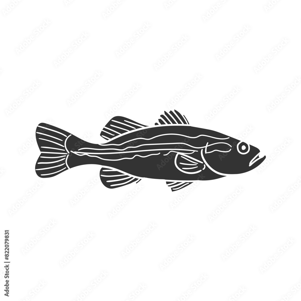 Wall mural Largemouth Bass Icon Silhouette Illustration. Fish Vector Graphic Pictogram Symbol Clip Art. Doodle Sketch Black Sign.