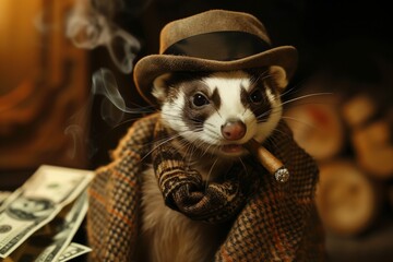 The ferret is dressed in the style of gangsters