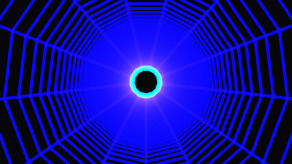 Abstract Colour sci-fi tunnel. Wormhole absorbs cyberspace. 3D portal. Vector uturistic fantasy funnel.