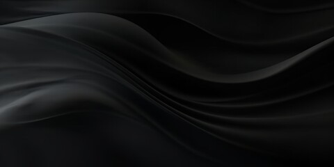 Black background with soft waves,black silk smooth waves pattern backdrop design . Black satin silk luxury wave cloth background. banner	
