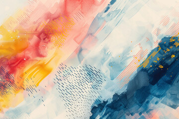 Energetic watercolor brushstrokes collide with angular vectors on an abstract watercolor tapestry, crafting contrasts and motion.