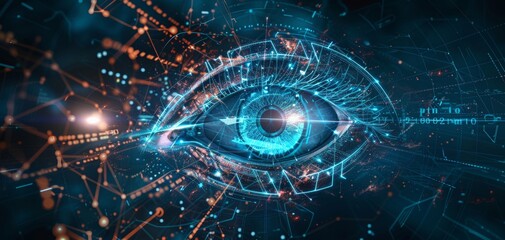 Obraz premium Innovative AI eye, Automation in business, Efficiency, Productivity, Futuristic imagery