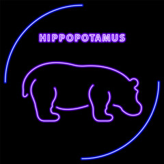 hippopotamus neon sign, modern glowing banner design, colorful modern design trend on black background. Vector illustration.