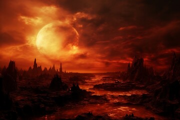 Red alien planet desert landscape