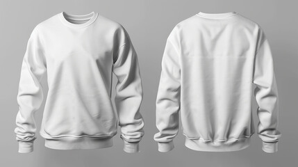 White sweatshirt, studio shot, front and back, HD clarity.