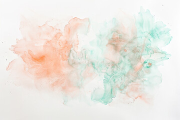 Soft apricot and mint green delicately watercolored against a white canvas.