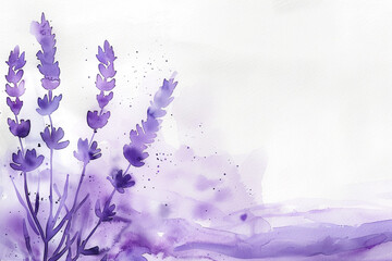 Soft lavender hues merging on a watercolor background creating tranquility against a canvas of pure white.
