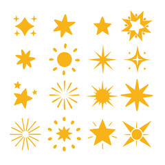 Set of star vector shapes. Yellow sparkles set. Templates for design, posters, projects, banners, logo, and business cards