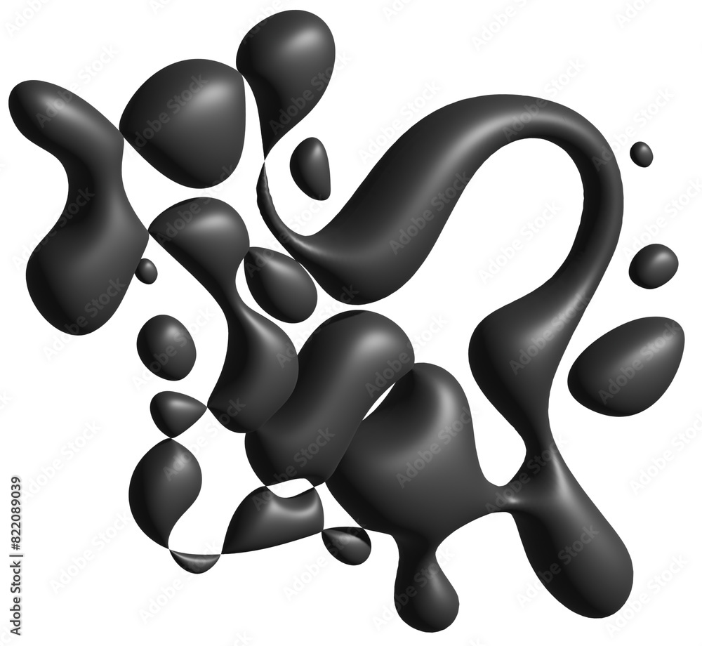 Poster y2k abstract liquid shapes. clay morhpism, black inflated object. 3d inflatable. wave inflated eleme
