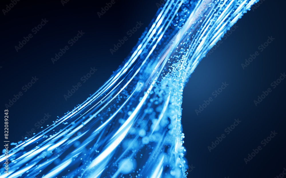 Poster flowing digital lines with cyberspace background, 3d rendering.