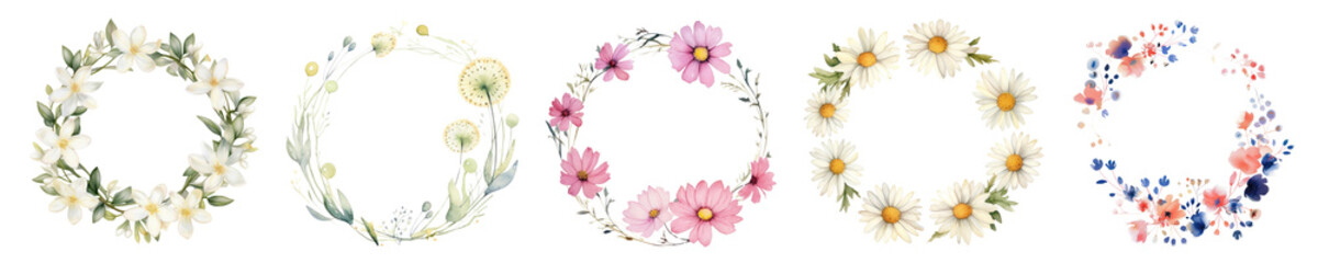 Fototapeta premium Watercolor illustration of a flowers frame png on transparent background