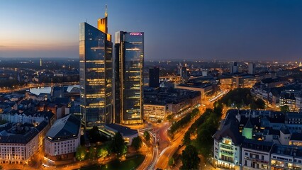 City skyline at sunset