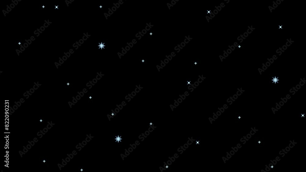 Poster animated pixel art space background. glowing stars moving horizontally seamless looping animation on