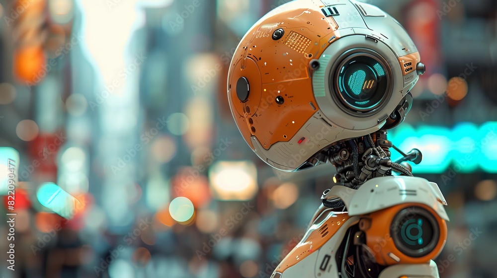 Aufkleber ai bot giving responses, side view, high-tech feel, splitcomplementary color scheme