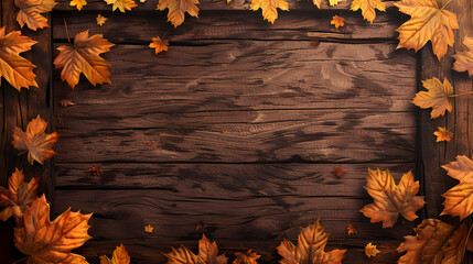 Rustic wooden background, autumn theme