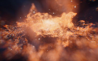 Fantastic dense flowing particles background, 3d rendering.