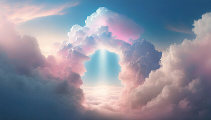 Divine presence depicted with surreal lighting against a pink-toned pastel backdrop, symbolizing spirituality and connection