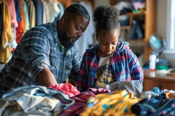 African American Family: Coming Together to Sort Donated Clothing for a Good Cause - Powered by Adobe