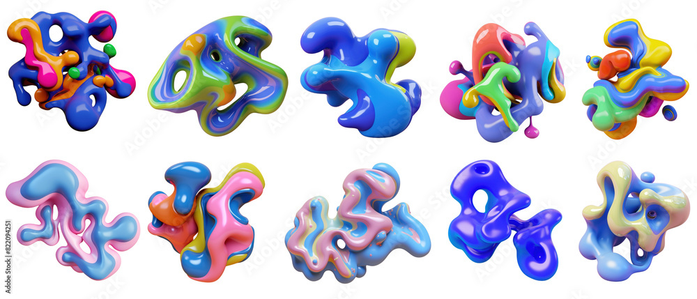 Poster abstract fluid shape png element set on transparent background