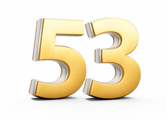 3D Golden Shiny Number 53 Fifty Three With Silver Outline On White Background 3D Illustration