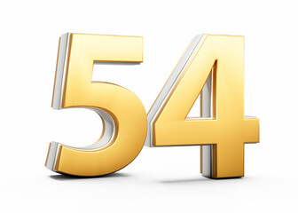 Obraz premium 3D Golden Shiny Number 54 Fifty Four With Silver Outline On White Background 3D Illustration