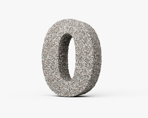 Number Zero 0 Digit Made Of Rock Fragments Or Gravels Isolated On White Background 3d Illustration