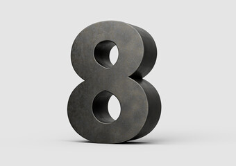 Number Eight 8 Digit Made Of Gray Smooth Cast Iron Isolated On White Background 3d Illustration