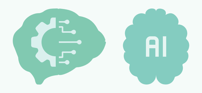 Brain, artificial intelligence, mind, network, technology, connection. Science, algorithm, data analysis, programming, learning, computing. Set, vector, illustration, icon