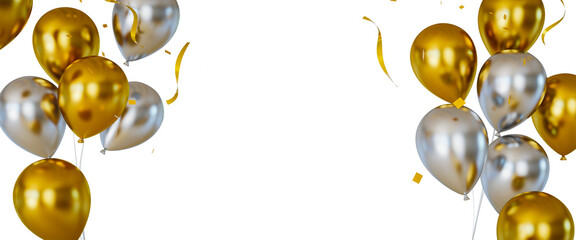 gold and silver shiny balloons copy space backgrounds. 3d rendering © AddMeshCube