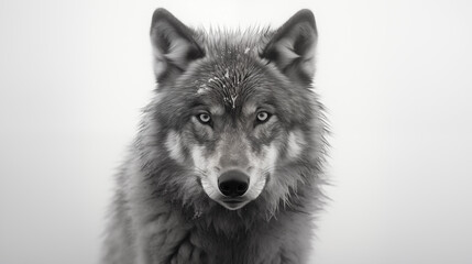 Obraz premium Solitary Wolf on a Misty Morning in a Minimalist Black and White Composition