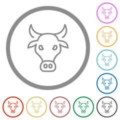 Cow head outline flat icons with outlines
