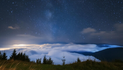 Fototapeta premium Abstract background with glowing stars and clouds in night